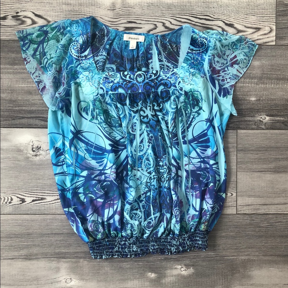 Dress Barn blue blouse with sparkle, size Large